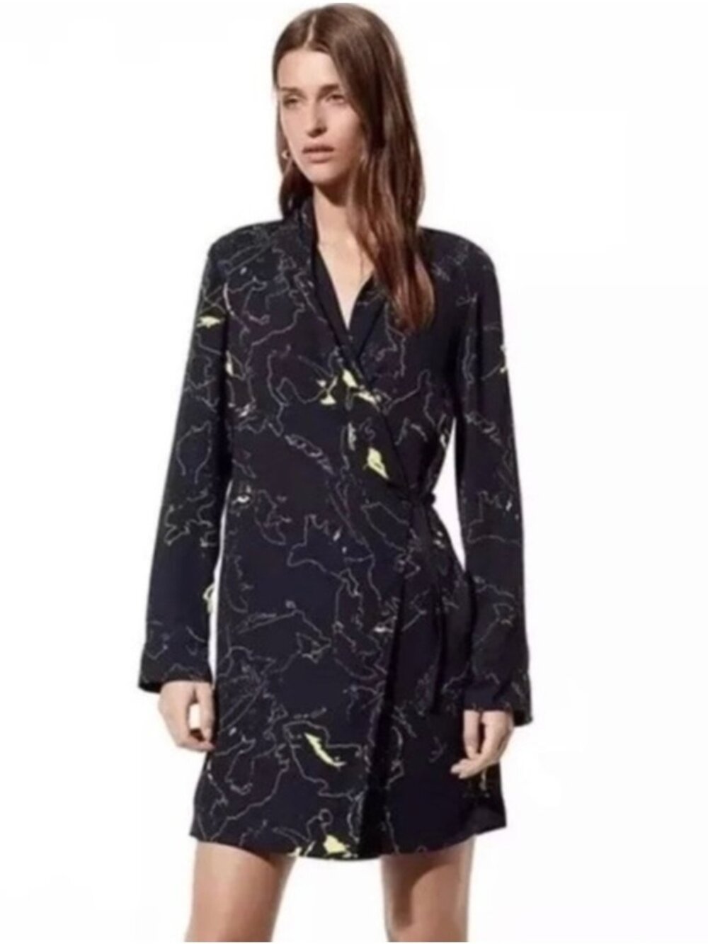 Babaton Macon Wrap Dress / Jacket Navy Abstract Print Size XS Aritzia #62609